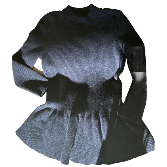 Tory Burch Madeline Med Wool Long Sleeve Rib Peplum Sweater Navy Blue Angora EUC - Picture 6 of 11